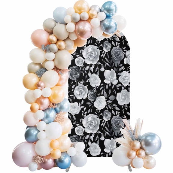 Arch Backdrop Cover 7.2 ft Black Rose Arch Backdrop Stretch Fabric Vintage Flowers Leaves Photo Background Arch Covers for Wedding Party Birthday Ceremony Banquet Decorations Balloon Arches