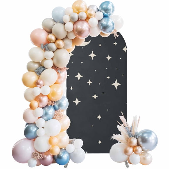 Arch Backdrop Cover 7.2 ft Black Starry Night Arch Backdrop Stretch Fabric Stars Moon Photo Background Arch Covers for Wedding Party Birthday Ceremony Banquet Decorations Balloon Arches