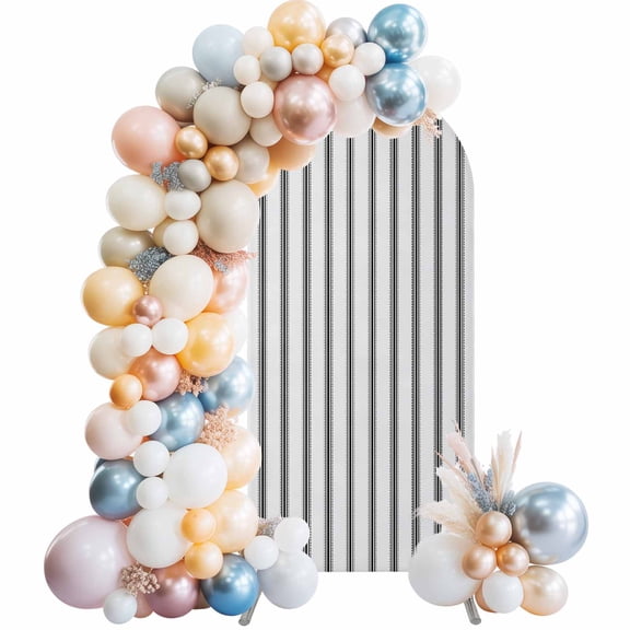 Arch Backdrop Cover 7.2 ft Black Stripe Arch Backdrop Stretch Fabric Vertical Striped Photo Background Arch Covers for Wedding Party Birthday Ceremony Banquet Decorations Balloon Arches