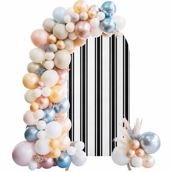 Arch Backdrop Cover 7.2 ft Black Striped Arch Backdrop Stretch Fabric Vertical Stripes Lines Photo Background Arch Covers for Wedding Party Birthday Ceremony Banquet Decorations Balloon Arches
