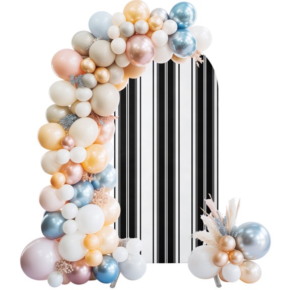 Arch Backdrop Cover 7.2 ft Black Vertical Striped Arch Backdrop Stretch Minimalist Stripes Lines Photo Background Arch Covers for Wedding Party Birthday Ceremony Banquet Decorations Balloon Arches