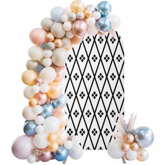 Arch Backdrop Cover 7.2 ft Black White Diamond Arch Backdrop Stretch Fabric Geometric Rhombus Photo Background Arch Covers for Wedding Party Birthday Ceremony Banquet Decorations Balloon Arches
