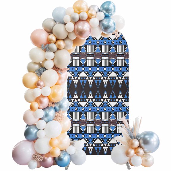 Arch Backdrop Cover 7.2 ft Blue Aztec Boho Arch Backdrop Stretch Fabric Tribal Geometric Pattern Photo Background Arch Covers for Wedding Party Birthday Ceremony Banquet Decorations Balloon Arches