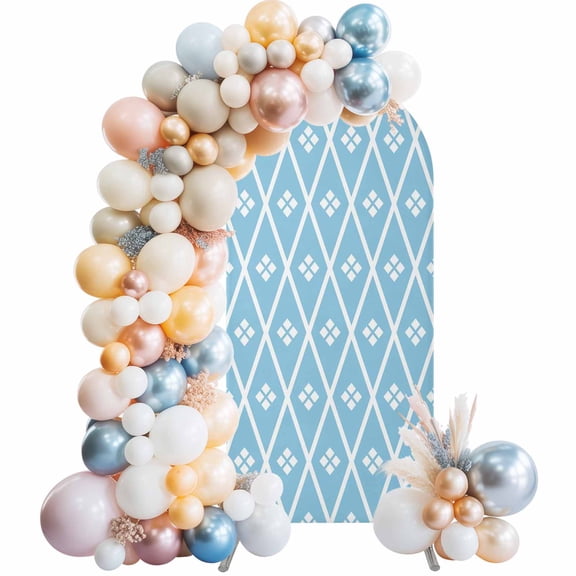 Arch Backdrop Cover 7.2 ft Blue Diamond Arch Backdrop Stretch Fabric Geometric Rhombus Photo Background Arch Covers for Wedding Party Birthday Ceremony Banquet Decorations Balloon Arches