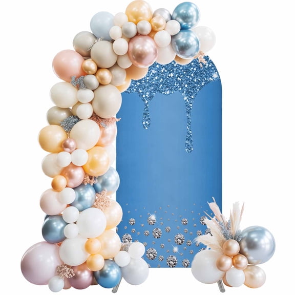 Arch Backdrop Cover 7.2 ft Blue Diamond Arch Backdrop Stretch Fabric Luxury Bling Water Drop Photo Background Arch Covers for Wedding Party Birthday Ceremony Banquet Decorations Balloon Arches