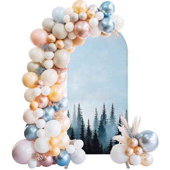 Arch Backdrop Cover 7.2 ft Blue Forest Arch Backdrop Stretch Fabric Tree Silhouette Landscape Photo Background Arch Covers for Wedding Party Birthday Ceremony Banquet Decorations Balloon Arches
