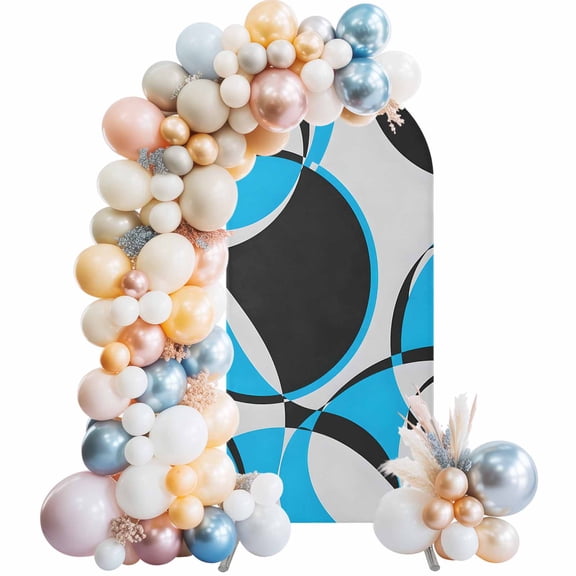 Arch Backdrop Cover 7.2 ft Blue Geometric Circle Arch Backdrop Stretch Fabric Modern Abstract Art Photo Background Arch Covers for Wedding Party Birthday Ceremony Banquet Decorations Balloon Arches
