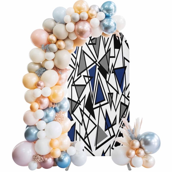 Arch Backdrop Cover 7.2 ft Blue Grey Geometric Arch Backdrop Stretch Fabric Triangle Modern Art Photo Background Arch Covers for Wedding Party Birthday Ceremony Banquet Decorations Balloon Arches