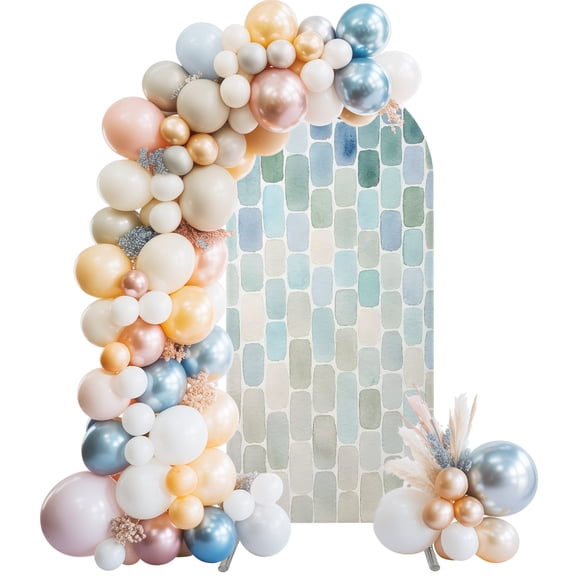 Arch Backdrop Cover 7.2 ft Blue Mosaic Tiles Arch Backdrop Stretch Fabric Abstract Gradient Block Photo Background Arch Covers for Wedding Party Birthday Ceremony Banquet Decorations Balloon Arches