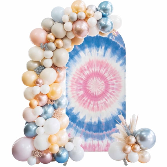 Arch Backdrop Cover 7.2 ft Blue Pink Tie Dye Arch Backdrop Stretch Fabric Bohemian Tribal Style Photo Background Arch Covers for Wedding Party Birthday Ceremony Banquet Decorations Balloon Arches