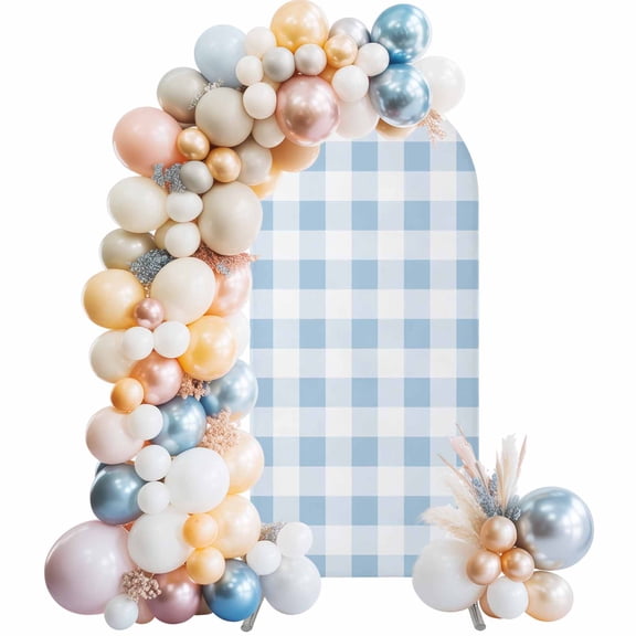 Arch Backdrop Cover 7.2 ft Blue Plaid Arch Backdrop Stretch Spring Buffalo Watercolor Check Stripe Photo Background Arch Covers for Wedding Party Birthday Ceremony Banquet Decorations Balloon Arches
