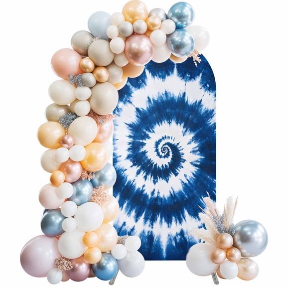 Arch Backdrop Cover 7.2 ft Blue Tie Dye Arch Backdrop Stretch Fabric Tribal Boho Style Photo Background Arch Covers for Wedding Party Birthday Ceremony Banquet Decorations Balloon Arches