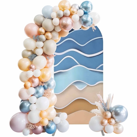 Arch Backdrop Cover 7.2 ft Blue Waves Arch Backdrop Stretch Fabric Abstract Water Lines Photo Background Arch Covers for Wedding Party Birthday Ceremony Banquet Decorations Balloon Arches