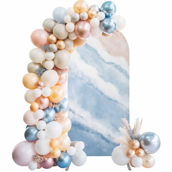 Arch Backdrop Cover 7.2 ft Blue Waves Arch Backdrop Stretch Fabric Gradient Summer Sandy Beach Photo Background Arch Covers for Wedding Party Birthday Ceremony Banquet Decorations Balloon Arches