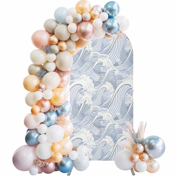Arch Backdrop Cover 7.2 ft Blue Waves Arch Backdrop Stretch Fabric Ocean Lines Stripes Photo Background Arch Covers for Wedding Party Birthday Ceremony Banquet Decorations Balloon Arches