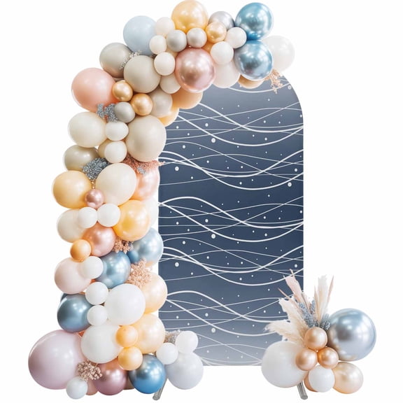 Arch Backdrop Cover 7.2 ft Blue Waves Lines Arch Backdrop Stretch Fabric Ombre Abstract Stripes Photo Background Arch Covers for Wedding Party Birthday Ceremony Banquet Decorations Balloon Arches