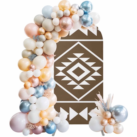 Arch Backdrop Cover 7.2 ft Brown Bohemian Geometric Arch Backdrop Stretch Boho Tribal Arrows Photo Background Arch Covers for Wedding Party Birthday Ceremony Banquet Decorations Balloon Arches