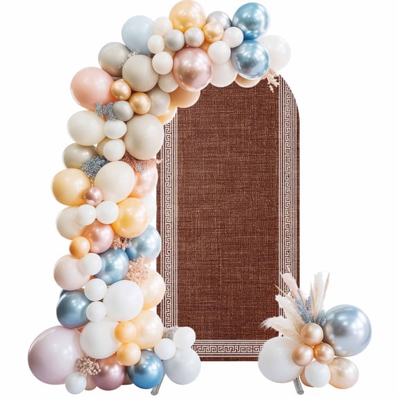 Arch Backdrop Cover 7.2 ft Brown Linen Key Design Arch Backdrop Stretch Geometric Back Pattern Photo Background Arch Covers for Wedding Party Birthday Ceremony Banquet Decorations Balloon Arches