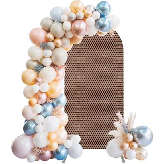 Arch Backdrop Cover 7.2 ft Brown Metal Hole Arch Backdrop Stretch Copper Industrial Net Eye Texture Photo Background Arch Covers for Wedding Party Birthday Ceremony Banquet Decor Balloon Arches