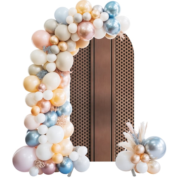Arch Backdrop Cover 7.2 ft Brown Metal Hole Arch Backdrop Stretch Copper Industrial Steel Net Eye Photo Background Arch Covers for Wedding Party Birthday Ceremony Banquet Decorations Balloon Arches