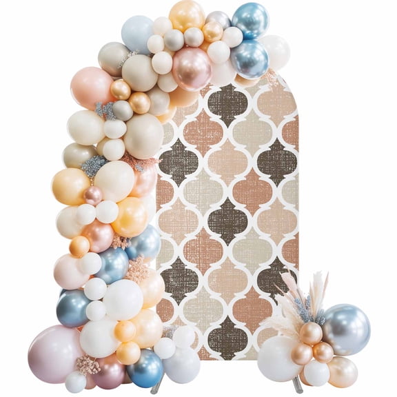 Arch Backdrop Cover 7.2 ft Brown Moroccan Pattern Arch Backdrop Stretch Fabric Geometric Art Photo Background Arch Covers for Wedding Party Birthday Ceremony Banquet Decorations Balloon Arches