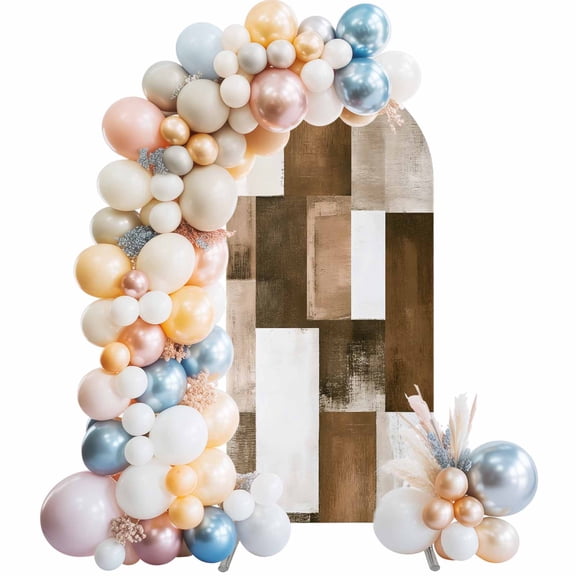 Arch Backdrop Cover 7.2 ft Brown Plaid Arch Backdrop Stretch Fabric Abstract Art Color Block Photo Background Arch Covers for Wedding Party Birthday Ceremony Banquet Decorations Balloon Arches