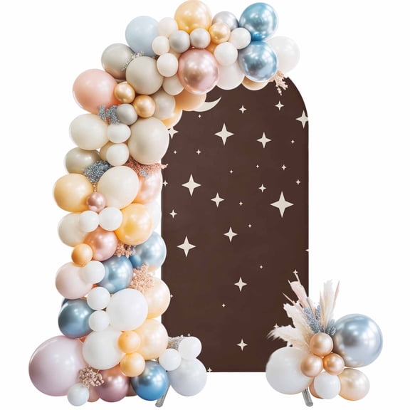 Arch Backdrop Cover 7.2 ft Brown Starry Night Arch Backdrop Stretch Fabric Stars Moon Photo Background Arch Covers for Wedding Party Birthday Ceremony Banquet Decorations Balloon Arches