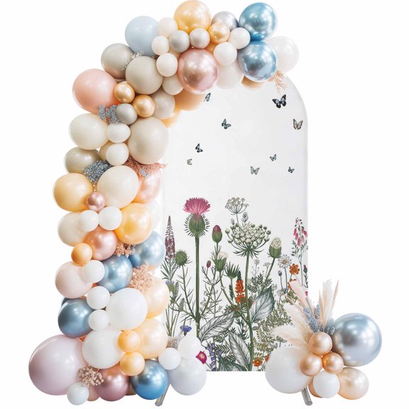 Arch Backdrop Cover 7.2 ft Butterfly Floral Arch Backdrop Stretch Fabric Medieval Flowers Leaves Photo Background Arch Covers for Wedding Party Birthday Ceremony Banquet Decorations Balloon Arches
