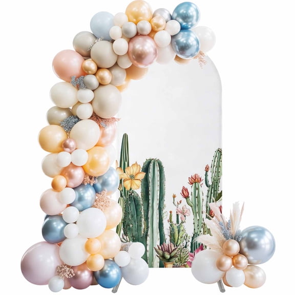 Arch Backdrop Cover 7.2 ft Cactus Arch Backdrop Stretch Fabric Flower Tropical Plant Photo Background Arch Covers for Wedding Party Birthday Ceremony Banquet Decorations Balloon Arches