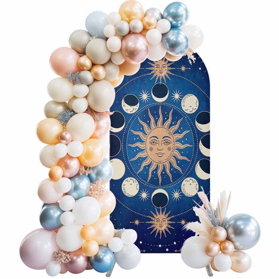 Arch Backdrop Cover 7.2 ft Celestial Sun and Moon Arch Backdrop Stretch Blue Starry Galaxy Boho Photo Background Arch Covers for Wedding Party Birthday Ceremony Banquet Decorations Balloon Arches