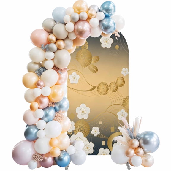 Arch Backdrop Cover 7.2 ft Cherry Blossoms Arch Backdrop Stretch Japanese Style Ombre Gold Floral Photo Background Arch Covers for Wedding Party Birthday Ceremony Banquet Decorations Balloon Arches