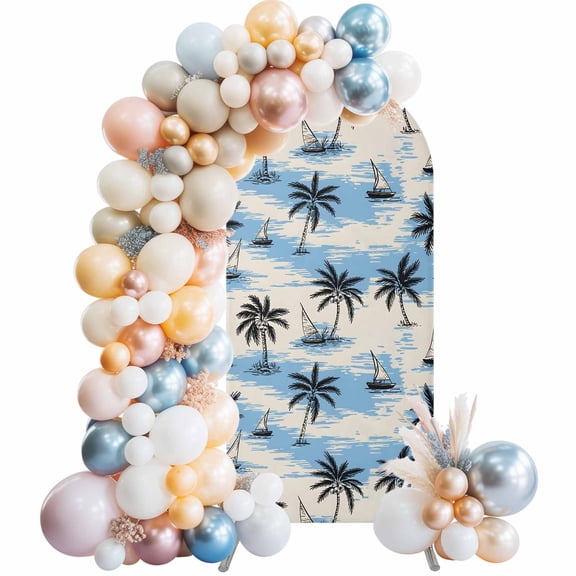 Arch Backdrop Cover 7.2 ft Coconut Palm Trees Arch Backdrop Stretch Sailing Surfing Vacation Photo Background Arch Covers for Wedding Party Birthday Ceremony Banquet Decorations Balloon Arches