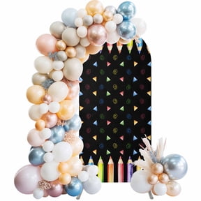 Arch Backdrop Cover 7.2 ft Colored Pencils Arch Backdrop Stretch Childlike Building Blocks Black Photo Background Arch Covers for Wedding Party Birthday Ceremony Banquet Decorations Balloon Arches