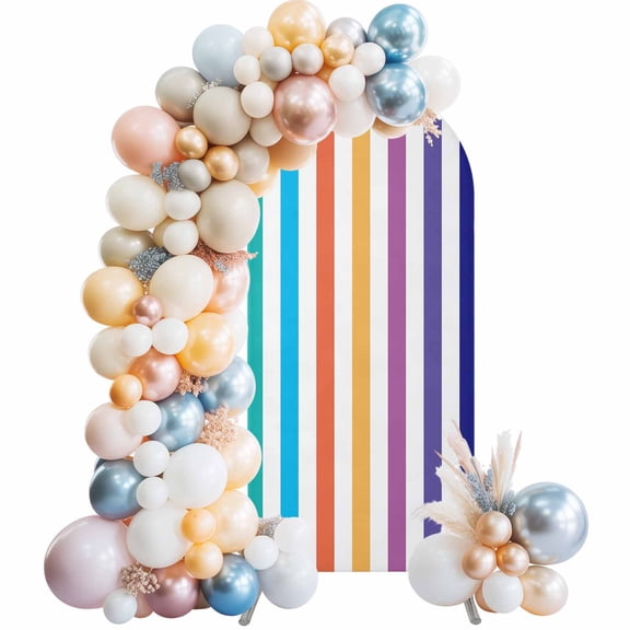 Arch Backdrop Cover 7.2 ft Colorful Stripes Arch Backdrop Stretch Fabric Simple Striped Photo Background Arch Covers for Wedding Party Birthday Ceremony Banquet Decorations Balloon Arches