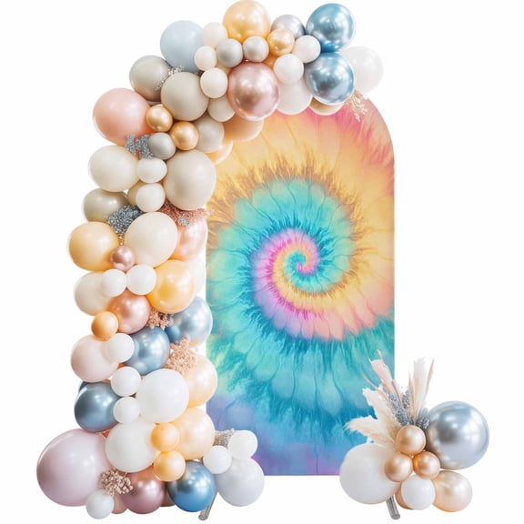 Arch Backdrop Cover 7.2 ft Colorful Tie Dye Arch Backdrop Stretch Fabric Boho Tribal Style Photo Background Arch Covers for Wedding Party Birthday Ceremony Banquet Decorations Balloon Arches