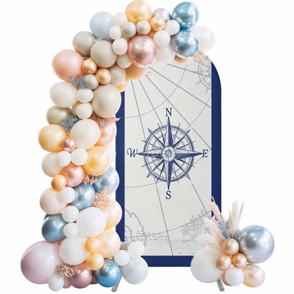 Arch Backdrop Cover 7.2 ft Compass Arch Backdrop Stretch Fabric Blue Ocean Navigation Map Photo Background Arch Covers for Wedding Party Birthday Ceremony Banquet Decorations Balloon Arches