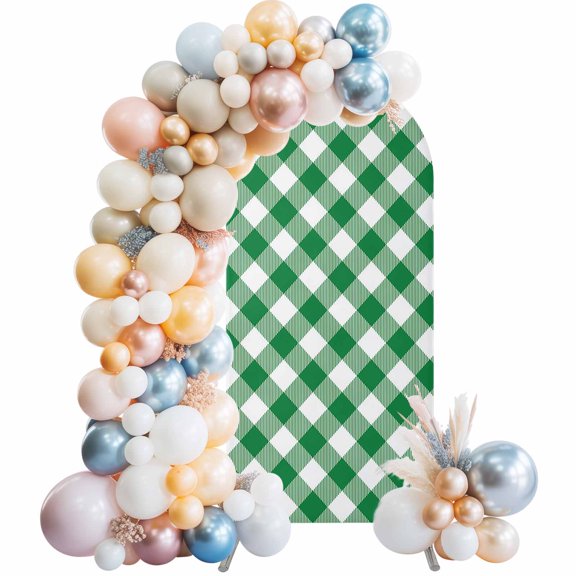 Arch Backdrop Cover 7.2 ft Dark Green Buffalo Check Plaid Arch Backdrop Stretch Farmhouse Style Photo Background Arch Covers for Wedding Party Birthday Ceremony Banquet Decorations Balloon Arches