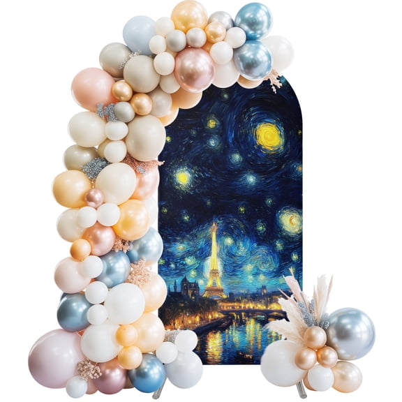 Arch Backdrop Cover 7.2 ft Eiffel Tower Bridge Arch Backdrop Stretch Starry Night Impressionist Photo Background Arch Covers for Wedding Party Birthday Ceremony Banquet Decorations Balloon Arches