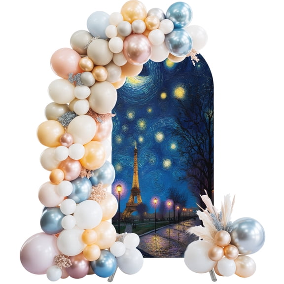 Arch Backdrop Cover 7.2 ft Eiffel Tower Night Walk Arch Backdrop Stretch Urban Impressionist Photo Background Arch Covers for Wedding Party Birthday Ceremony Banquet Decorations Balloon Arches