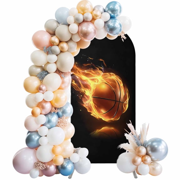 Arch Backdrop Cover 7.2 ft Flame Basketball Arch Backdrop Stretch Fabric Sports Black Photo Background Arch Covers for Wedding Party Birthday Ceremony Banquet Decorations Balloon Arches
