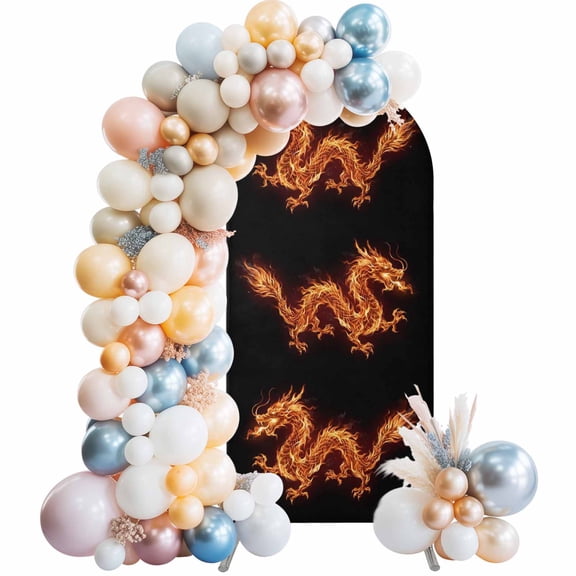 Arch Backdrop Cover 7.2 ft Flames Dragon Arch Backdrop Stretch Fabric Black Modern Art Photo Background Arch Covers for Wedding Party Birthday Ceremony Banquet Decorations Balloon Arches