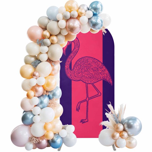 Arch Backdrop Cover 7.2 ft Flamingo Arch Backdrop Stretch Fabric Purple Pink Stripes Lines Photo Background Arch Covers for Wedding Party Birthday Ceremony Banquet Decorations Balloon Arches