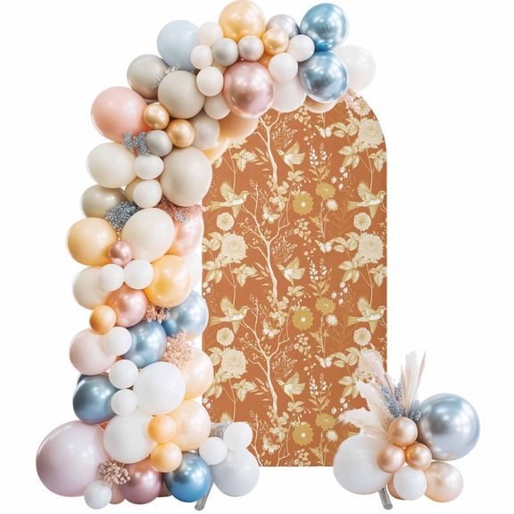 Arch Backdrop Cover 7.2 ft Floral Bird Arch Backdrop Stretch Fabric Orange Flower Tree Branch Photo Background Arch Covers for Wedding Party Birthday Ceremony Banquet Decorations Balloon Arches