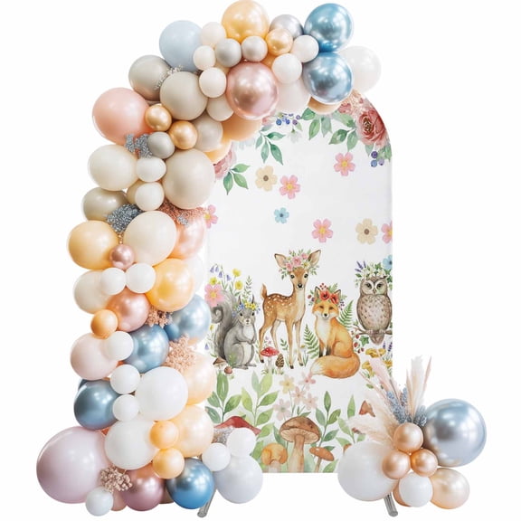 Arch Backdrop Cover 7.2 ft Forest Animal Arch Backdrop Stretch Fabric Floral Deer Fox Rabbit Owl Photo Background Arch Covers for Wedding Party Birthday Ceremony Banquet Decorations Balloon Arches
