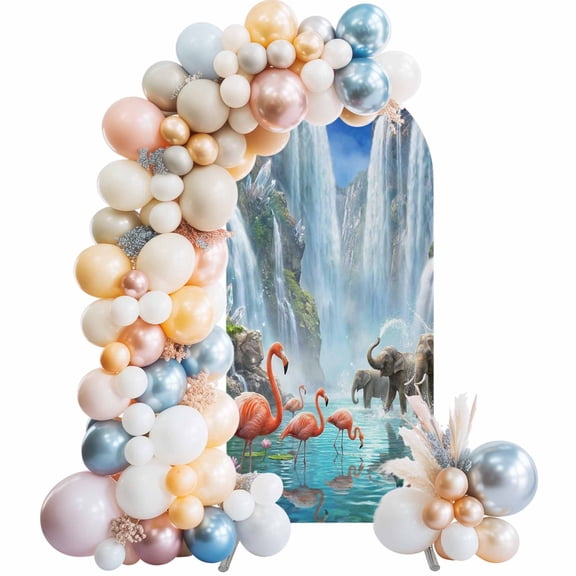 Arch Backdrop Cover 7.2 ft Forest Animal Arch Backdrop Stretch Majestic Waterfall Elephant Flamigo Photo Background Arch Covers for Wedding Party Birthday Ceremony Banquet Decorations Balloon Arches