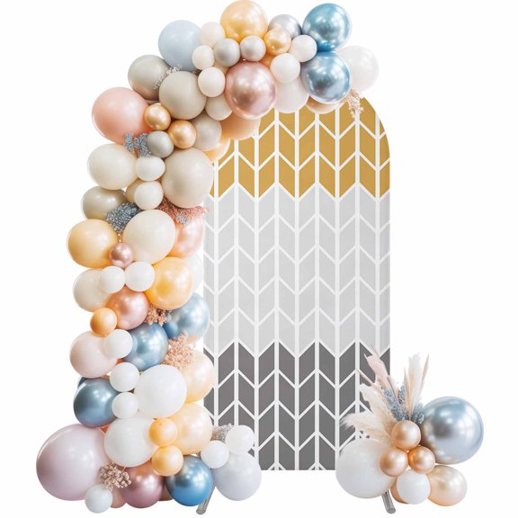 Arch Backdrop Cover 7.2 ft Geometric Chevron Orange Arch Backdrop Stretch Orange Grey Stripes Photo Background Arch Covers for Wedding Party Birthday Ceremony Banquet Decorations Balloon Arches