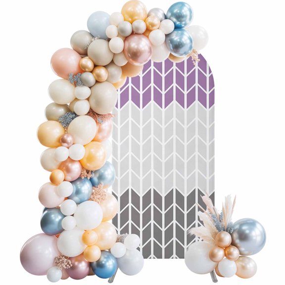 Arch Backdrop Cover 7.2 ft Geometric Chevron Purple Arch Backdrop Stretch Fabric White Stripes Photo Background Arch Covers for Wedding Party Birthday Ceremony Banquet Decorations Balloon Arches