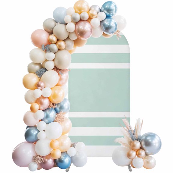 Arch Backdrop Cover 7.2 ft Geometric Pattern Arch Backdrop Stretch Fabric Green Stripe Photo Background Arch Covers for Wedding Party Birthday Ceremony Banquet Decorations Balloon Arches