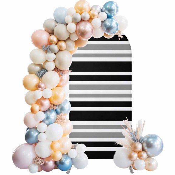 Arch Backdrop Cover 7.2 ft Gray Black Stripes Arch Backdrop Stretch Fabric Contrast Striped Photo Background Arch Covers for Wedding Party Birthday Ceremony Banquet Decorations Balloon Arches