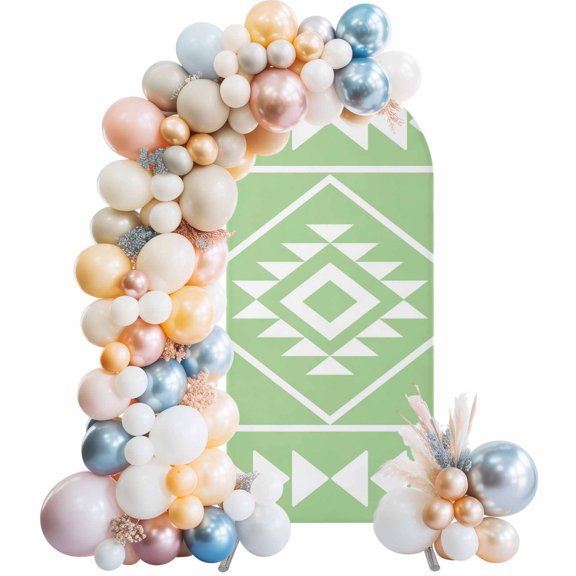 Arch Backdrop Cover 7.2 ft Green Bohemian Geometric Arch Backdrop Stretch Boho Tribal Arrows Photo Background Arch Covers for Wedding Party Birthday Ceremony Banquet Decorations Balloon Arches